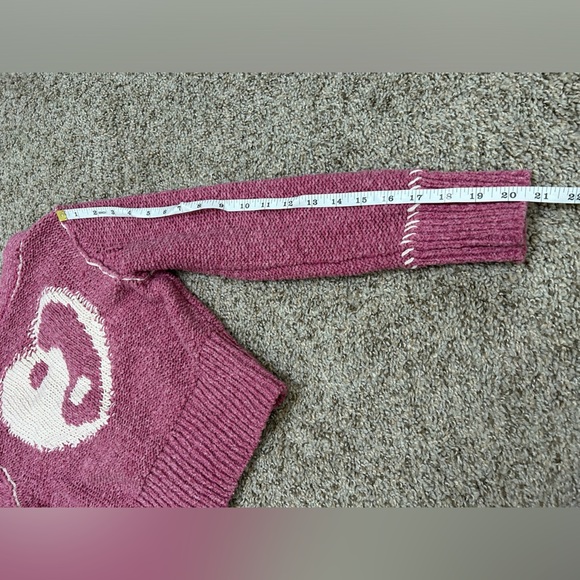Anthropologie Pilcro Yin Yang Icon Heart Cardigan Pink Size XS Spring Preppy - Picture 14 of 15